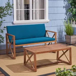 Outdoor Acacia Wood Loveseat with Coffee Table Set with Cushions - NH656703 patio chairs, outdoor seating