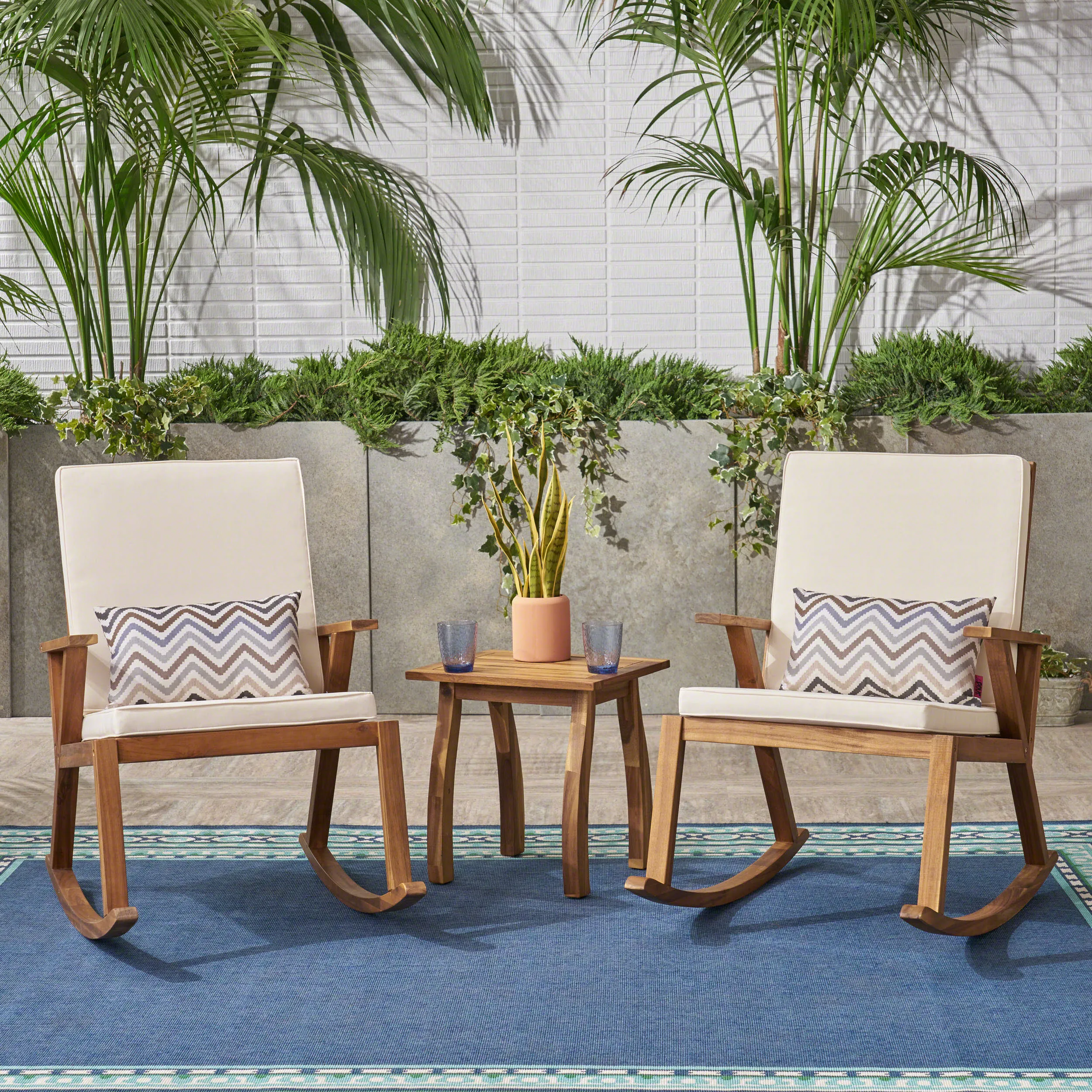 Outdoor Acacia Wood Rocking Chair Chat Set - NH817403 patio chairs, outdoor seating