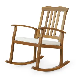 Outdoor Acacia Wood Rocking Chair with Cushion, Teak and Beige - NH536513 patio chairs, outdoor seating