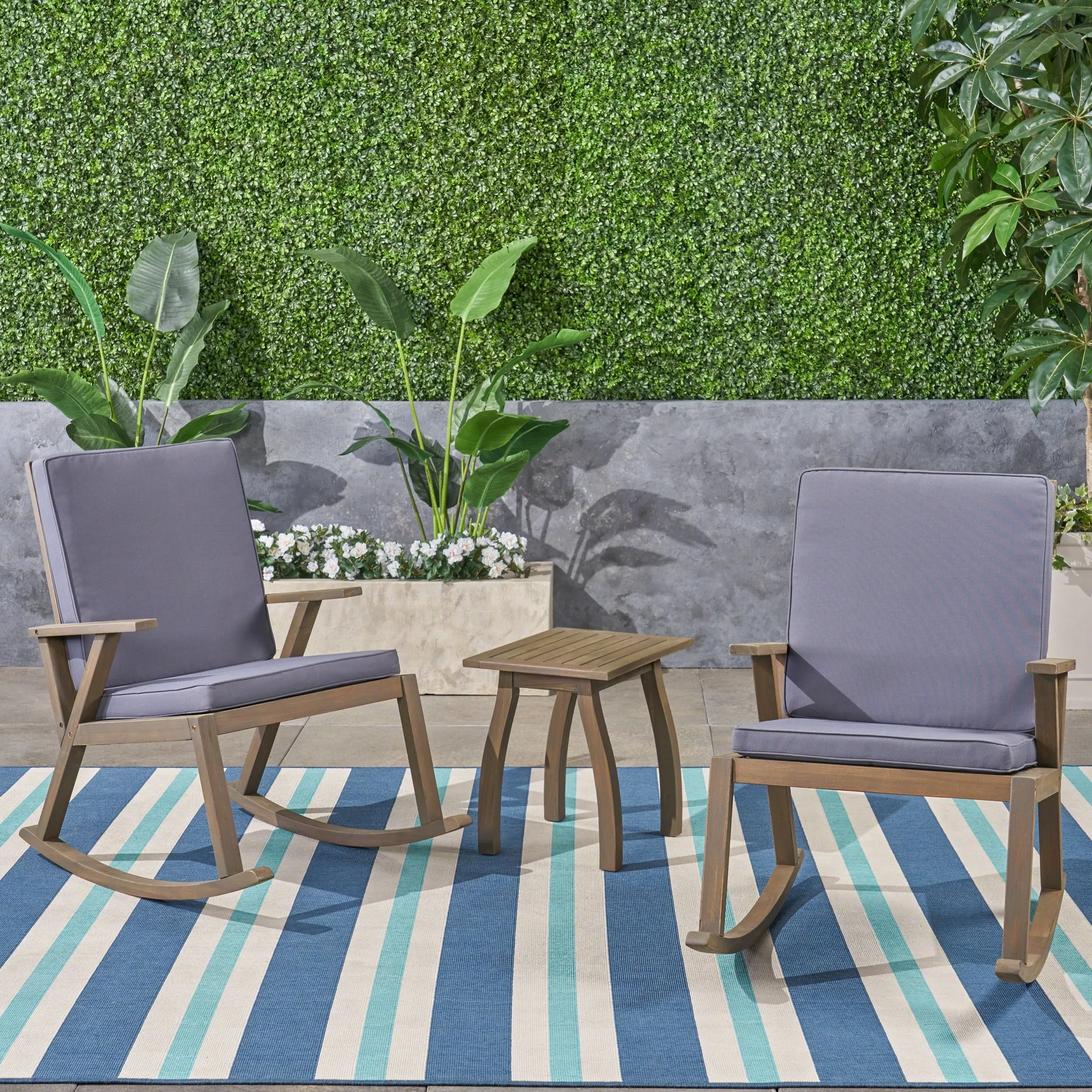 Outdoor Acacia Wood Rocking Chair with Side Table - NH929503 patio chairs, outdoor seating
