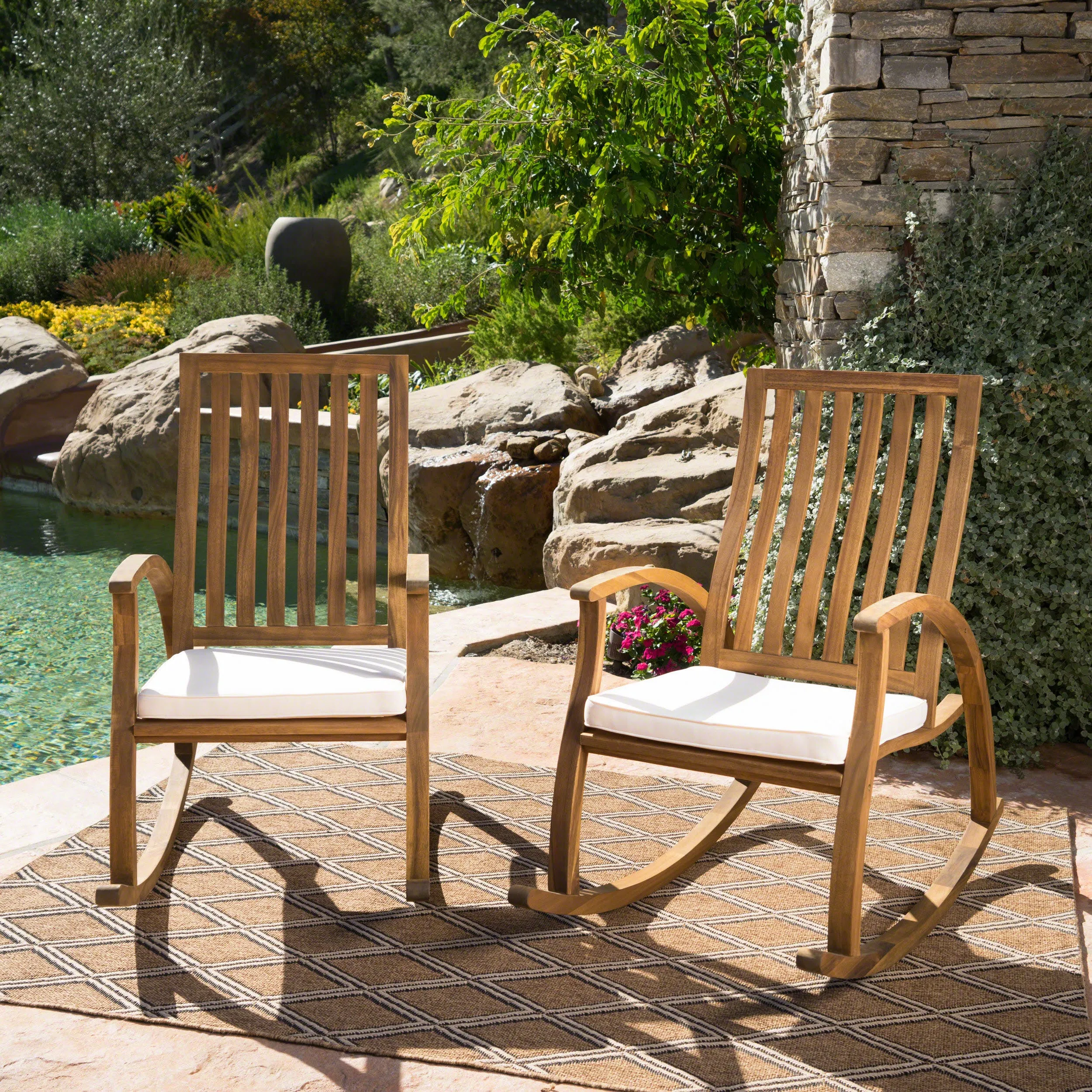 Outdoor Acacia Wood Rocking Chair with Water Resistant Cushions - Set of 2 - NH096203 patio chairs, outdoor seating