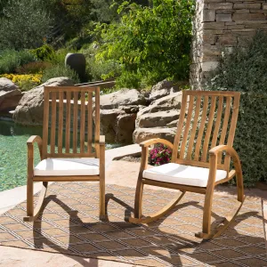 Outdoor Acacia Wood Rocking Chair with Water Resistant Cushions - Set of 2 - NH096203 patio chairs, outdoor seating