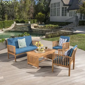 Outdoor Acacia Wood Sofa Set with Water Resistant Cushions - NH282203 patio chairs, outdoor seating