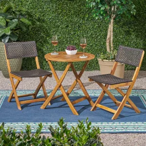 Outdoor Acacia Wood Wicker Foldable Bistro Set with Chairs and Table - NH710903 patio chairs, outdoor seating