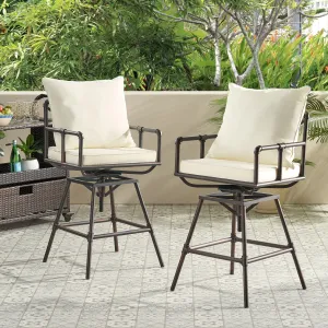 Outdoor Adjustable Pipe Barstools (Set of 2), Black Copper and Beige - NH000692 patio chairs, outdoor seating