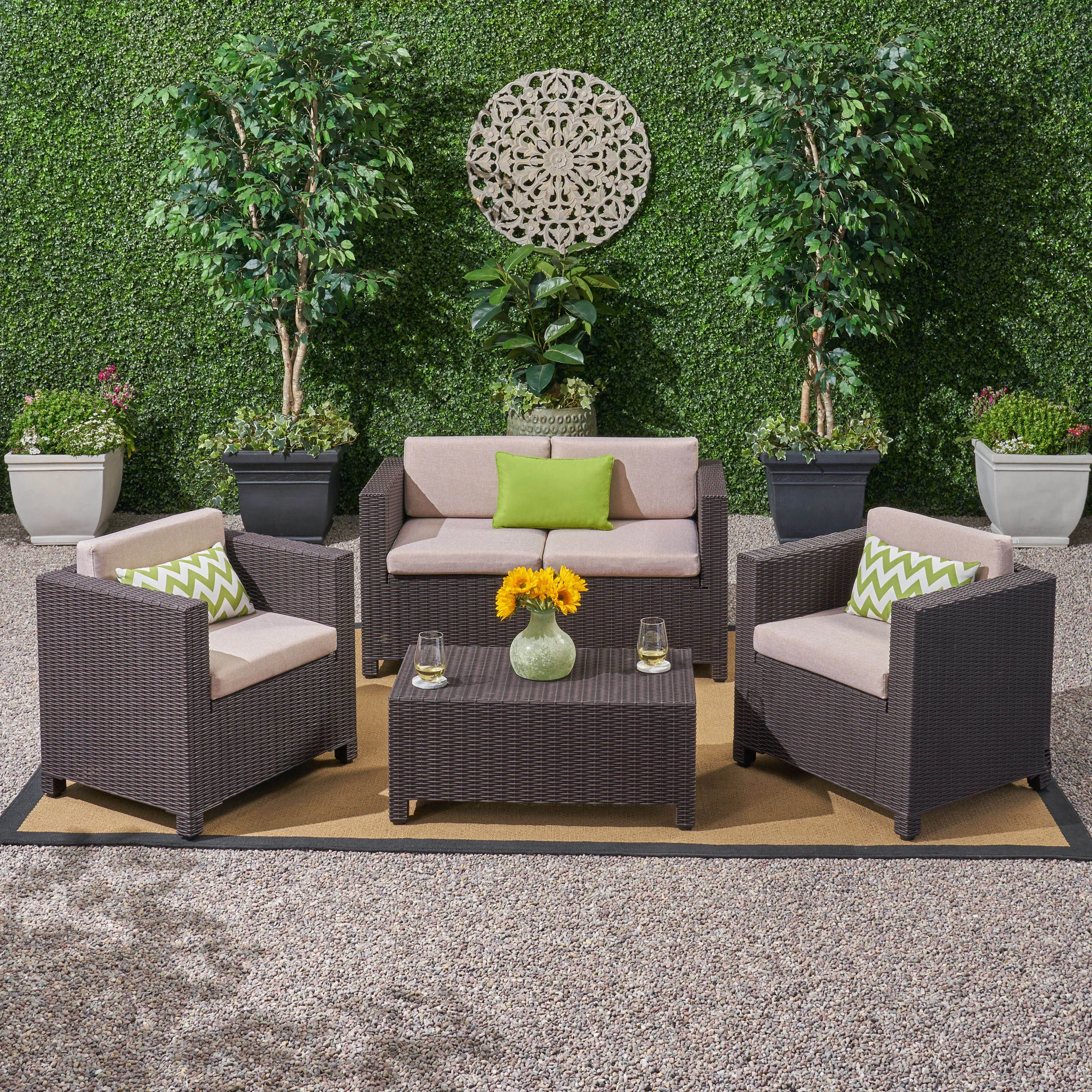Outdoor All Weather Faux Wicker 4 Seater Chat Set with Cushions - NH320903 patio chairs, outdoor seating
