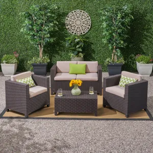 Outdoor All Weather Faux Wicker 4 Seater Chat Set with Cushions - NH320903 patio chairs, outdoor seating