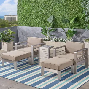 Outdoor Aluminum 2-Seater Club Chair Chat Set with Ottomans and Side Table - NH243603 patio chairs, outdoor seating