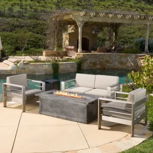 Outdoor Aluminum 3-piece Chat Set with 56-inch Rectangular Liquid Propane Fire Table - NH910792 patio chairs, outdoor seating