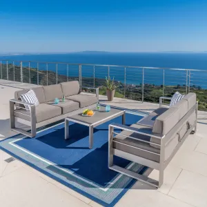 Outdoor Aluminum 3-Piece Sofa Set with Khaki Cushions - NH243892 patio chairs, outdoor seating