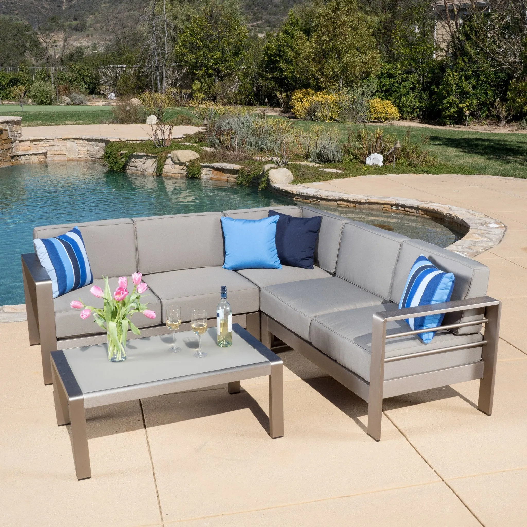 Outdoor Aluminum 4-piece Sofa Set with Cushions - NH176692 patio chairs, outdoor seating