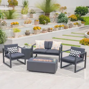 Outdoor Aluminum 4 Seater Chat Set with Fire Pit - NH304503 patio chairs, outdoor seating