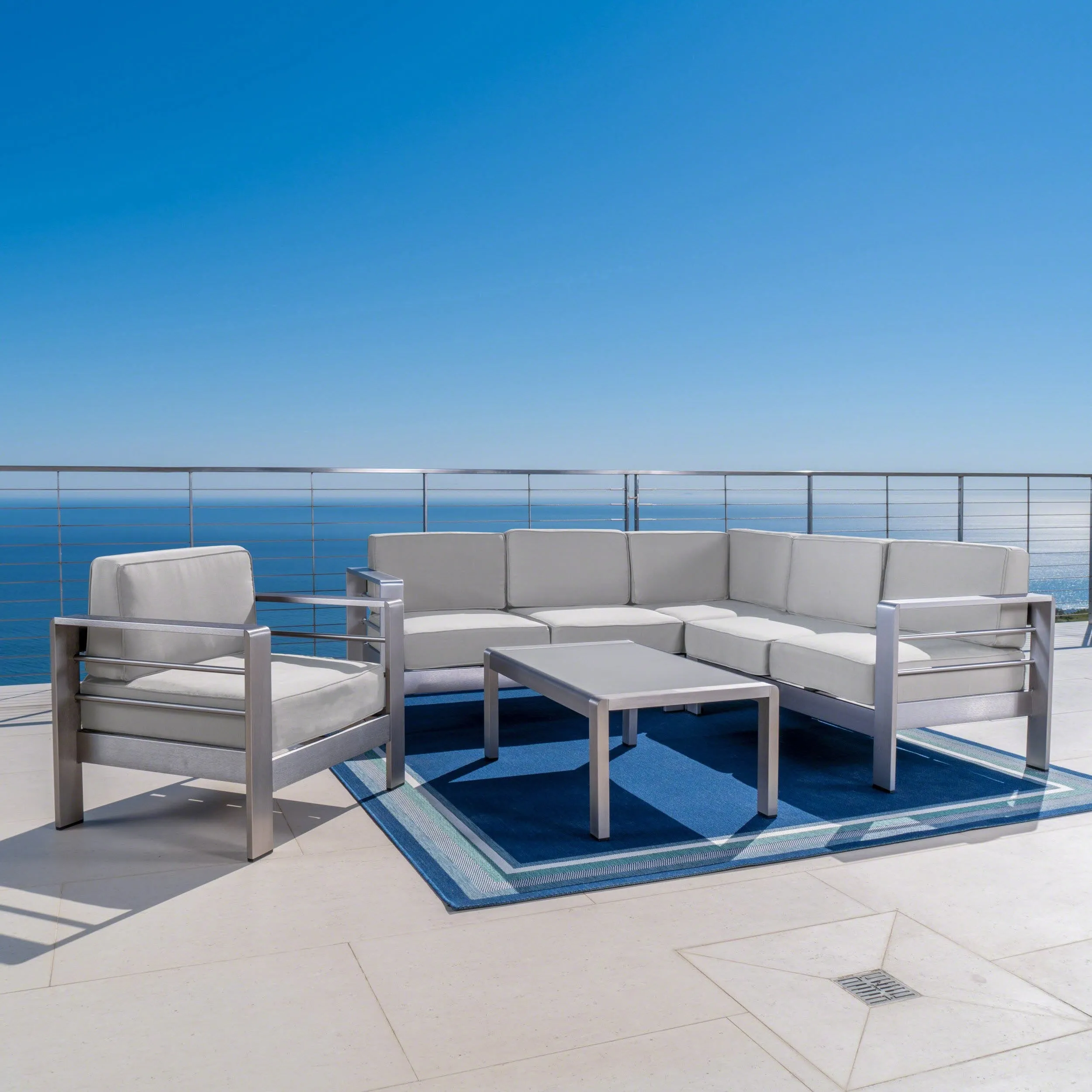 Outdoor Aluminum 5 Piece Sofa Set with Sunbrella Cushions - NH983303 patio chairs, outdoor seating