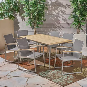 Outdoor Aluminum 7-Piece Dining Set with Mesh Chairs and Faux Wood Top - NH888503 patio chairs, outdoor seating