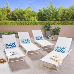 Outdoor Aluminum and Mesh Chaise Lounge (Set of 4), White - NH900503 patio chairs, outdoor seating