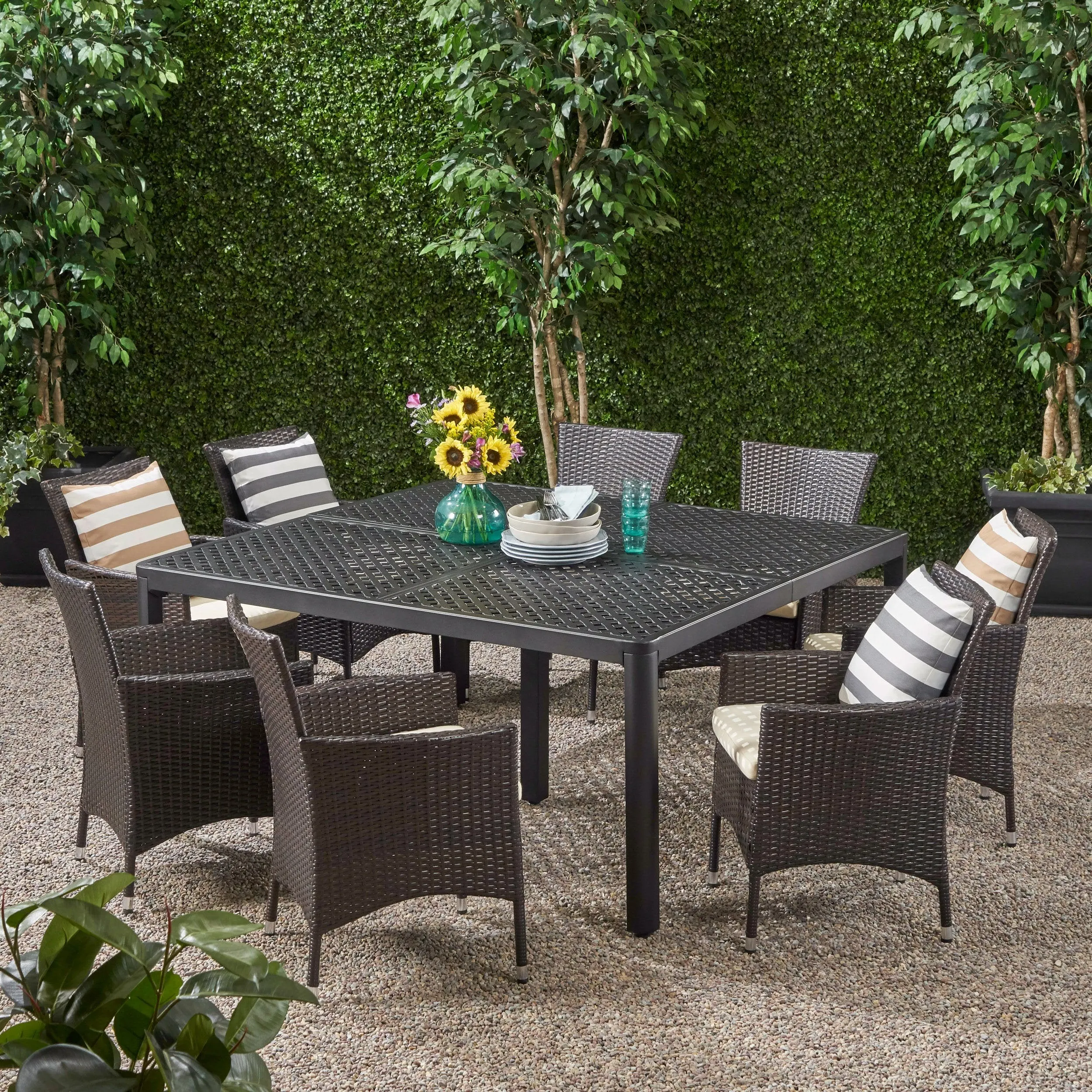 Outdoor Aluminum and Wicker 8 Seater Dining Set - NH193903 patio chairs, outdoor seating
