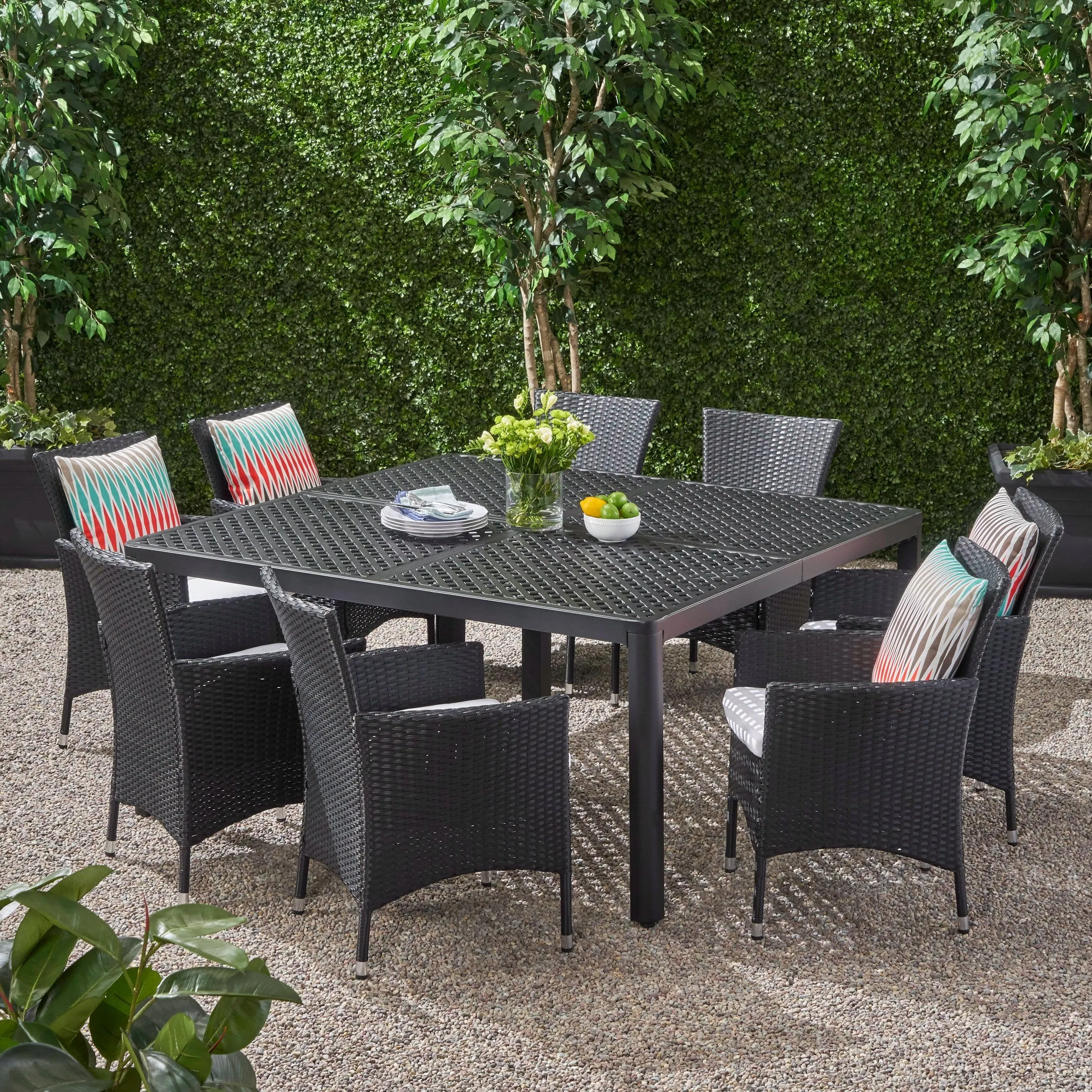 Outdoor Aluminum and Wicker 8 Seater Dining Set - NH193903