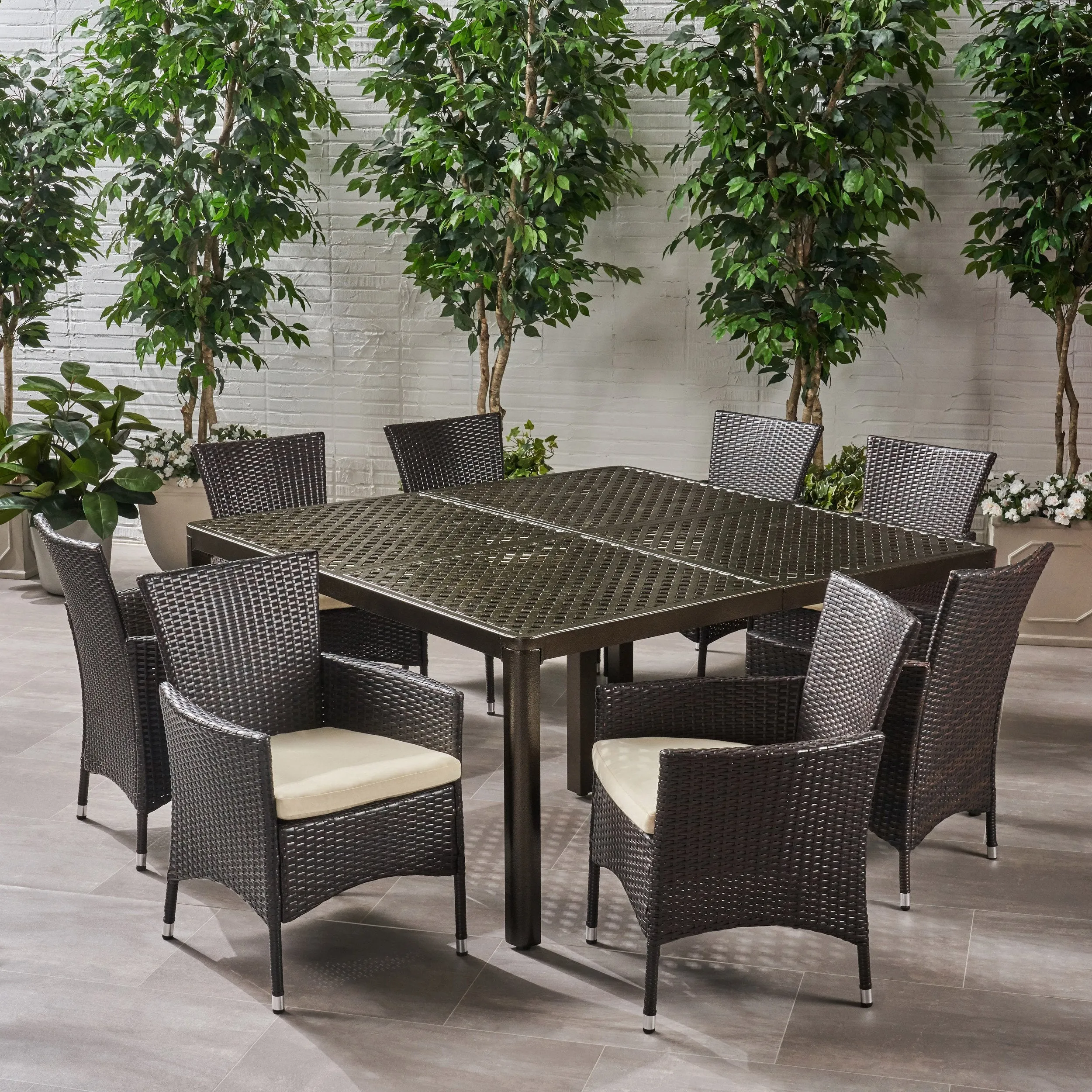 Outdoor Aluminum and Wicker 8 Seater Dining Set - NH193903