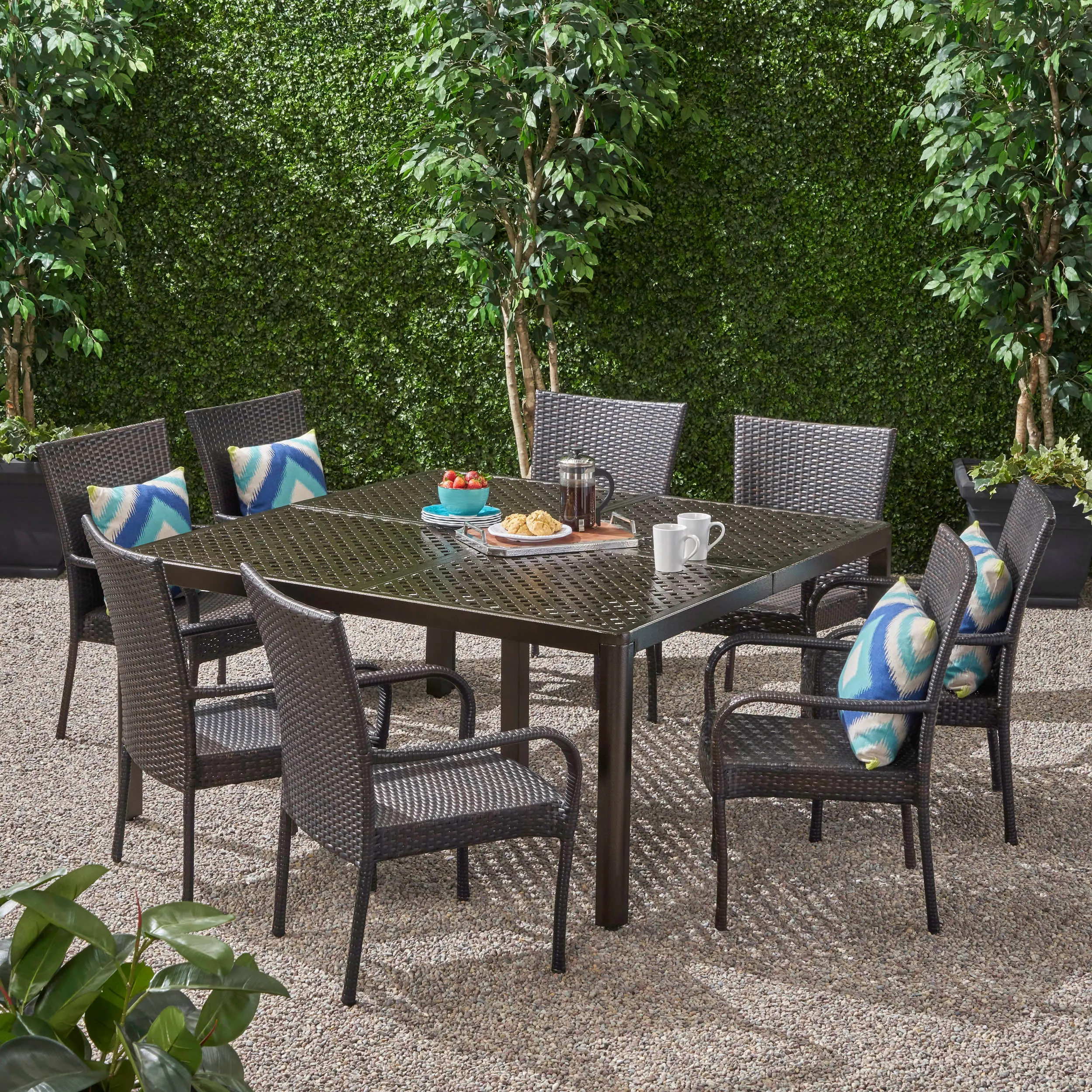 Outdoor Aluminum and Wicker 8 Seater Dining Set with Stacking Chairs - NH593903
