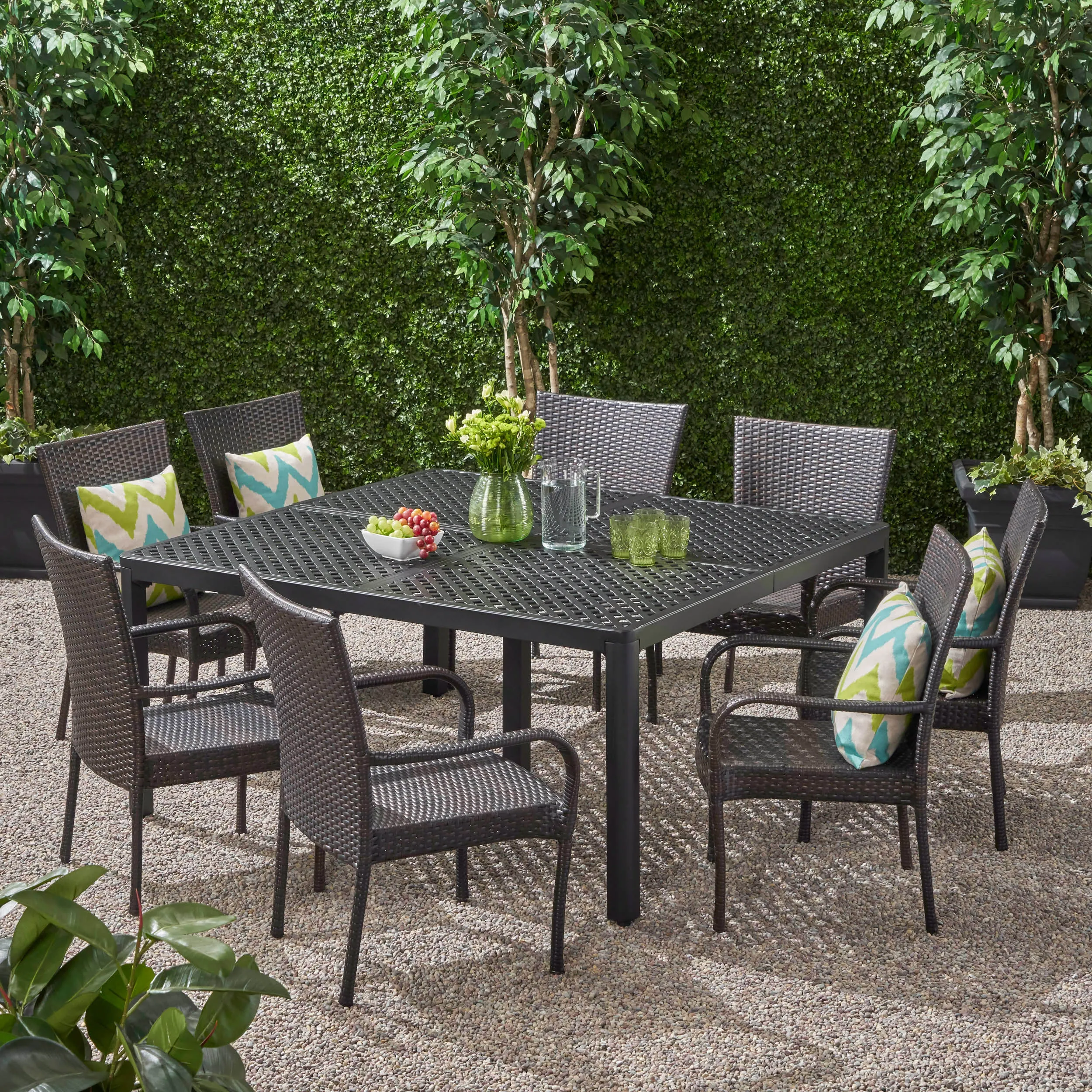 Outdoor Aluminum and Wicker 8 Seater Dining Set with Stacking Chairs - NH593903 patio chairs, outdoor seating