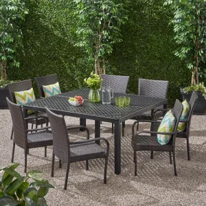 Outdoor Aluminum and Wicker 8 Seater Dining Set with Stacking Chairs - NH593903 patio chairs, outdoor seating