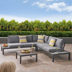 Outdoor Aluminum and Wood V-Shaped Sofa Set with Cushions - NH464603 patio chairs, outdoor seating