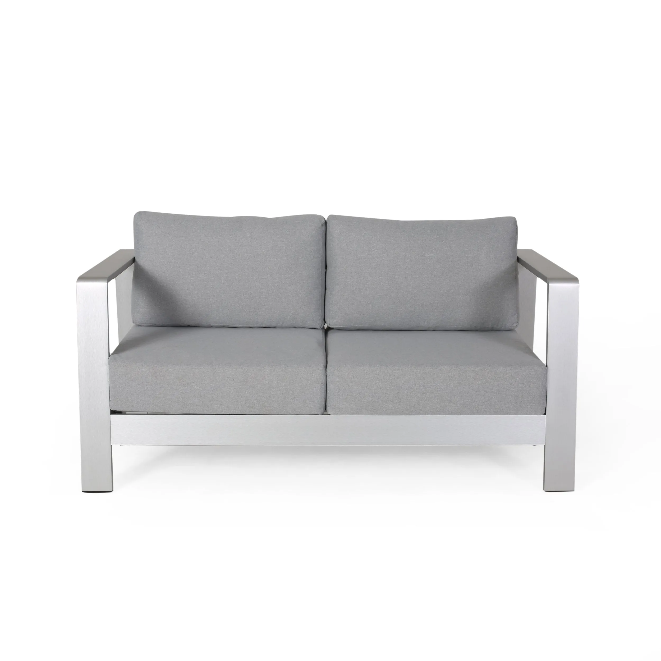 Outdoor Aluminum Club Chair and Coffee Table Set with Cushions - NH779803