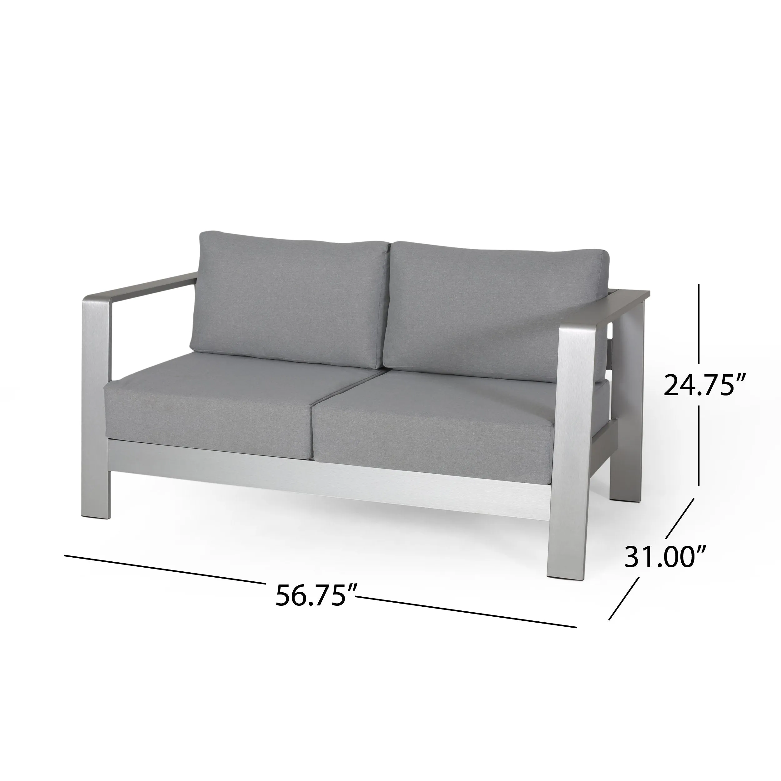 Outdoor Aluminum Club Chair and Coffee Table Set with Cushions - NH779803