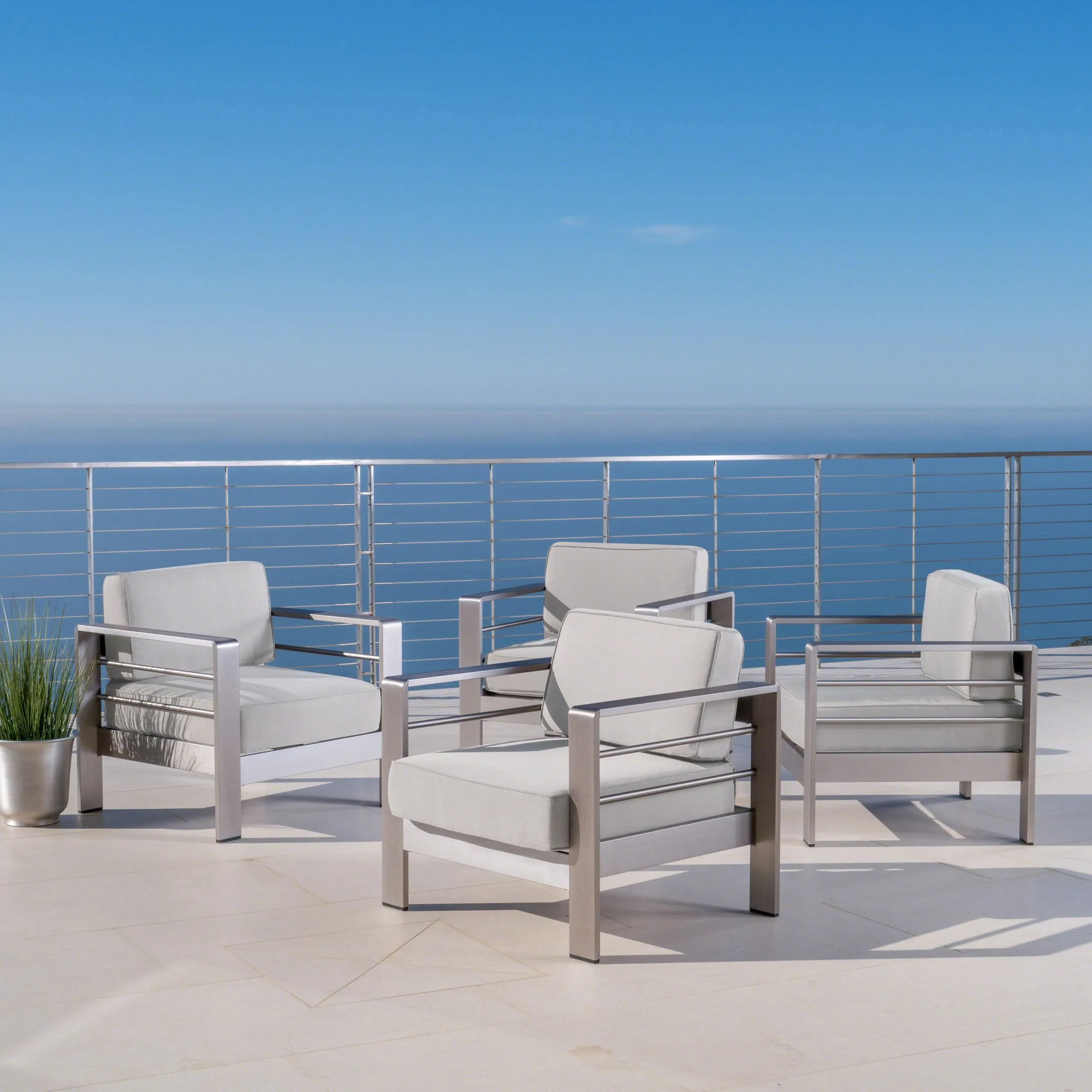 Outdoor Aluminum Club Chairs with Cushions (Set of 4) - NH953403 patio chairs, outdoor seating