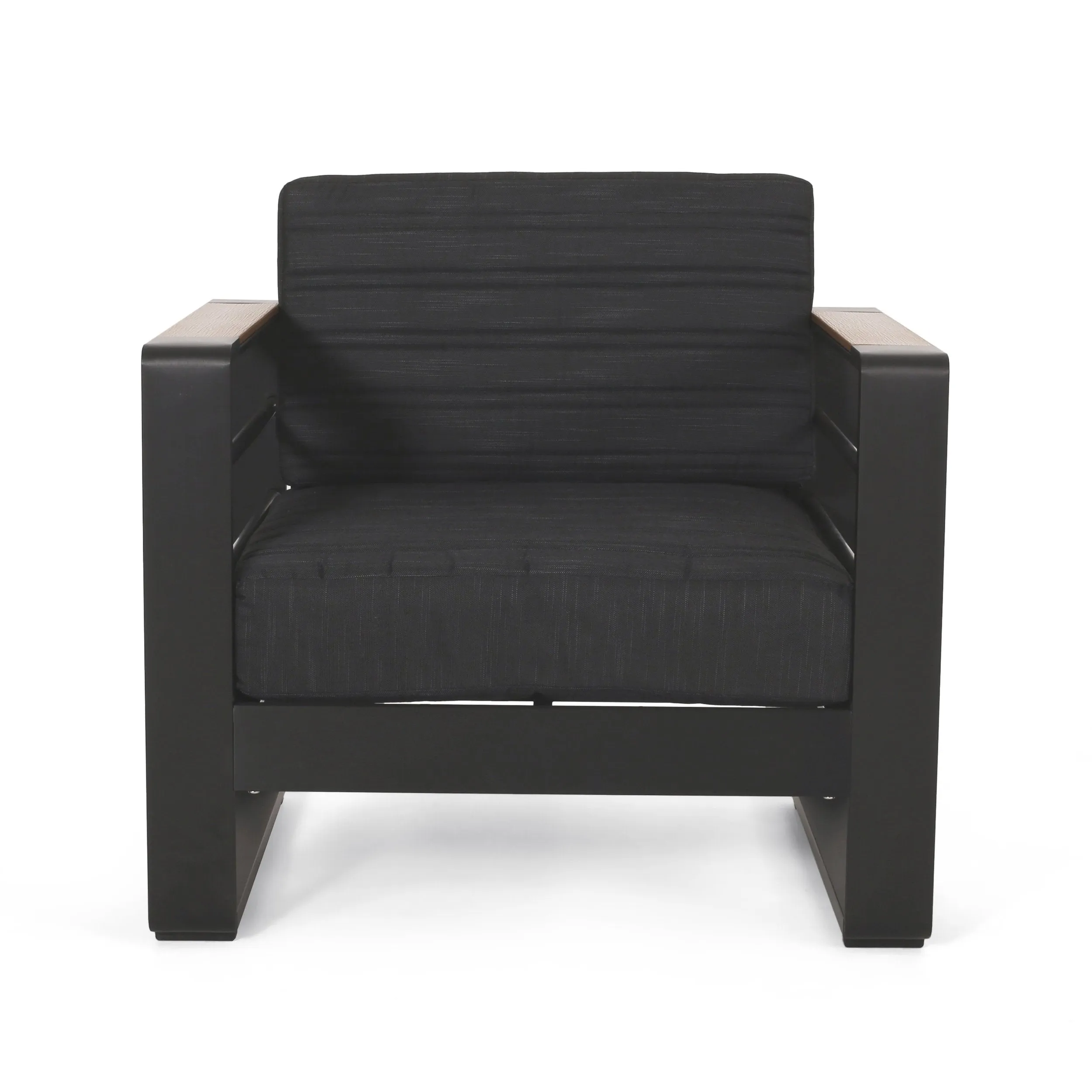 Outdoor Aluminum Club Chairs with Water Resistant Cushions, Set of 2, Dark Gray, Natural, and Black - NH554413