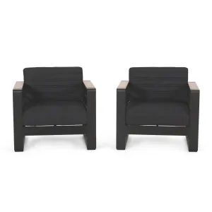Outdoor Aluminum Club Chairs with Water Resistant Cushions, Set of 2, Dark Gray, Natural, and Black - NH554413 patio chairs, outdoor seating