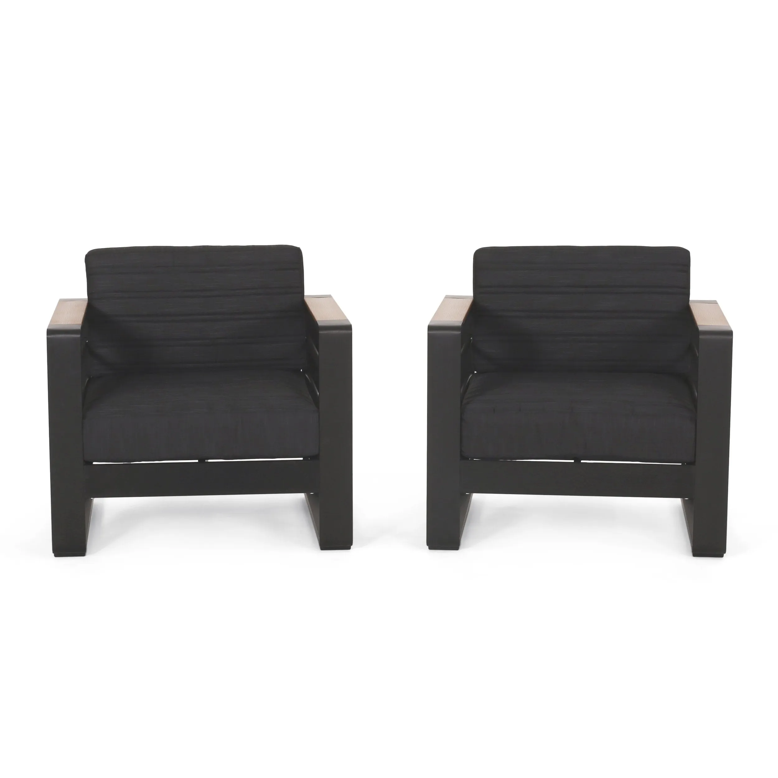 Outdoor Aluminum Club Chairs with Water Resistant Cushions, Set of 2, Dark Gray, Natural, and Black - NH554413 patio chairs, outdoor seating