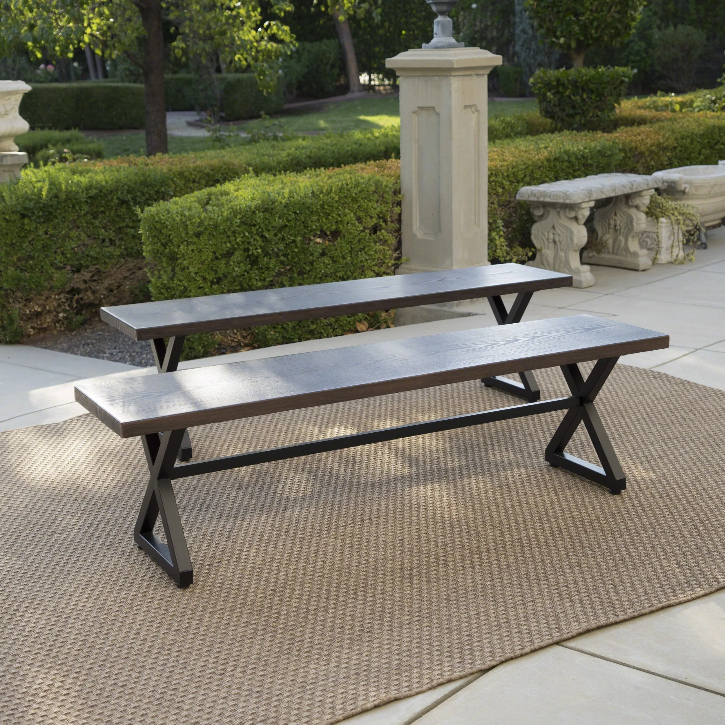 Outdoor Aluminum Dining Bench with Black Steel Frame (Set of 2) - NH984203 patio chairs, outdoor seating