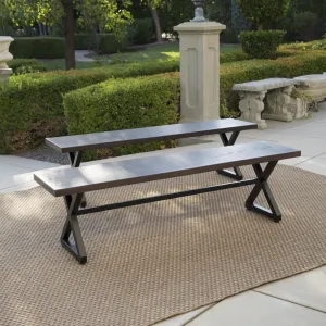 Outdoor Aluminum Dining Bench with Black Steel Frame (Set of 2) - NH984203 patio chairs, outdoor seating