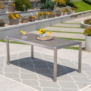 Outdoor Aluminum Dining Table with Faux Wood Top, Gray Finish - NH353503 patio chairs, outdoor seating
