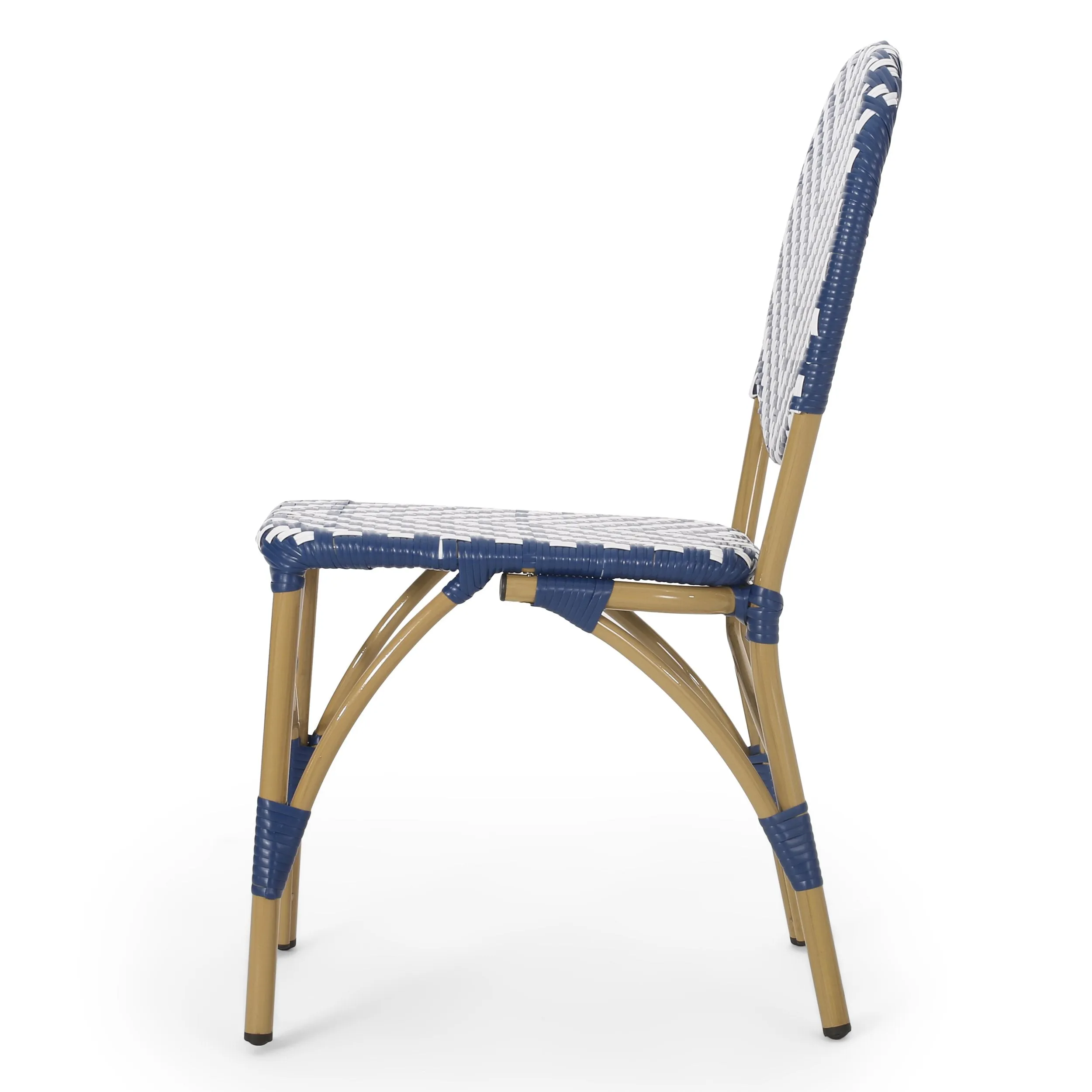 Outdoor Aluminum French Bistro Set, Navy Blue, White, and Bamboo Finish - NH254413
