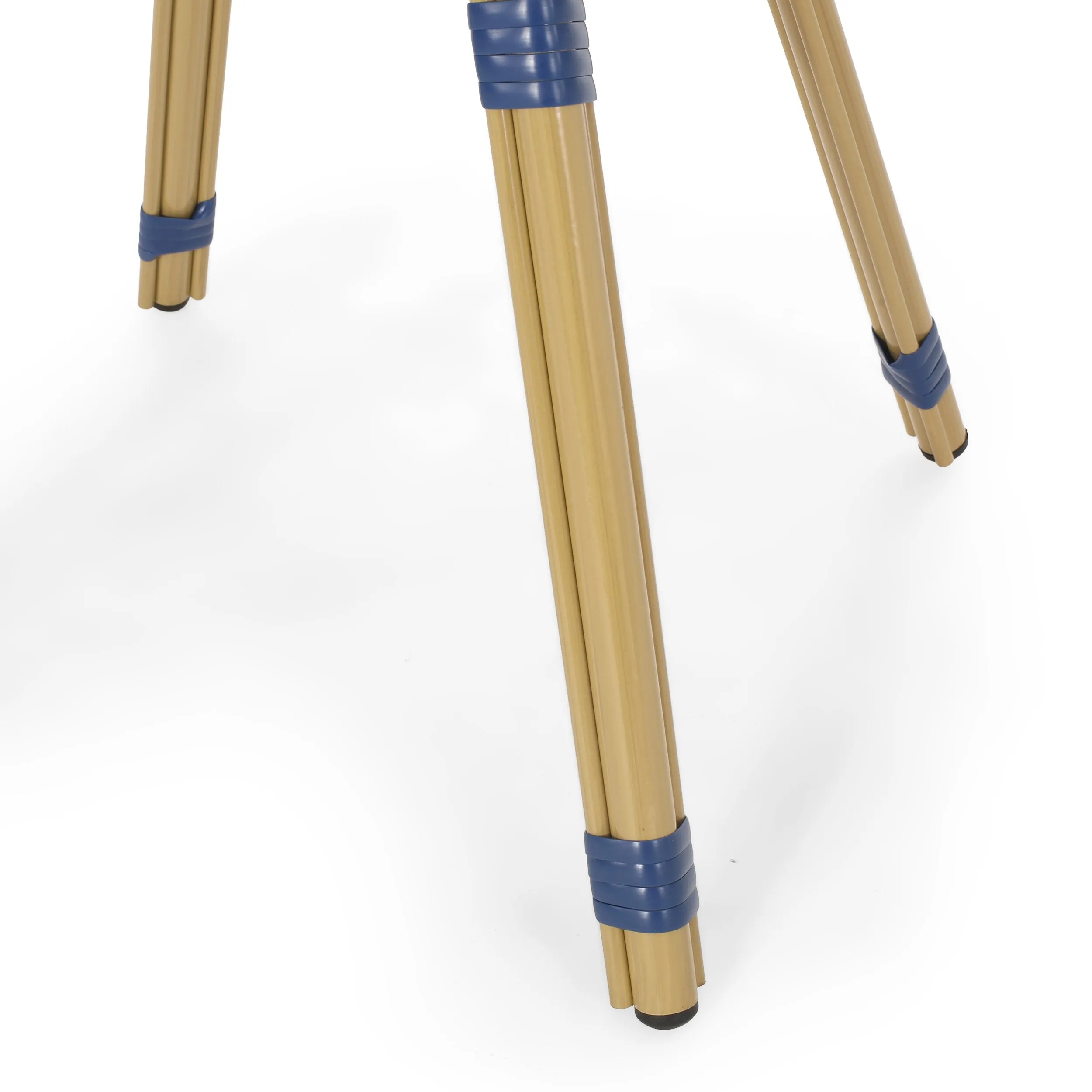 Outdoor Aluminum French Bistro Set, Navy Blue, White, and Bamboo Finish - NH254413