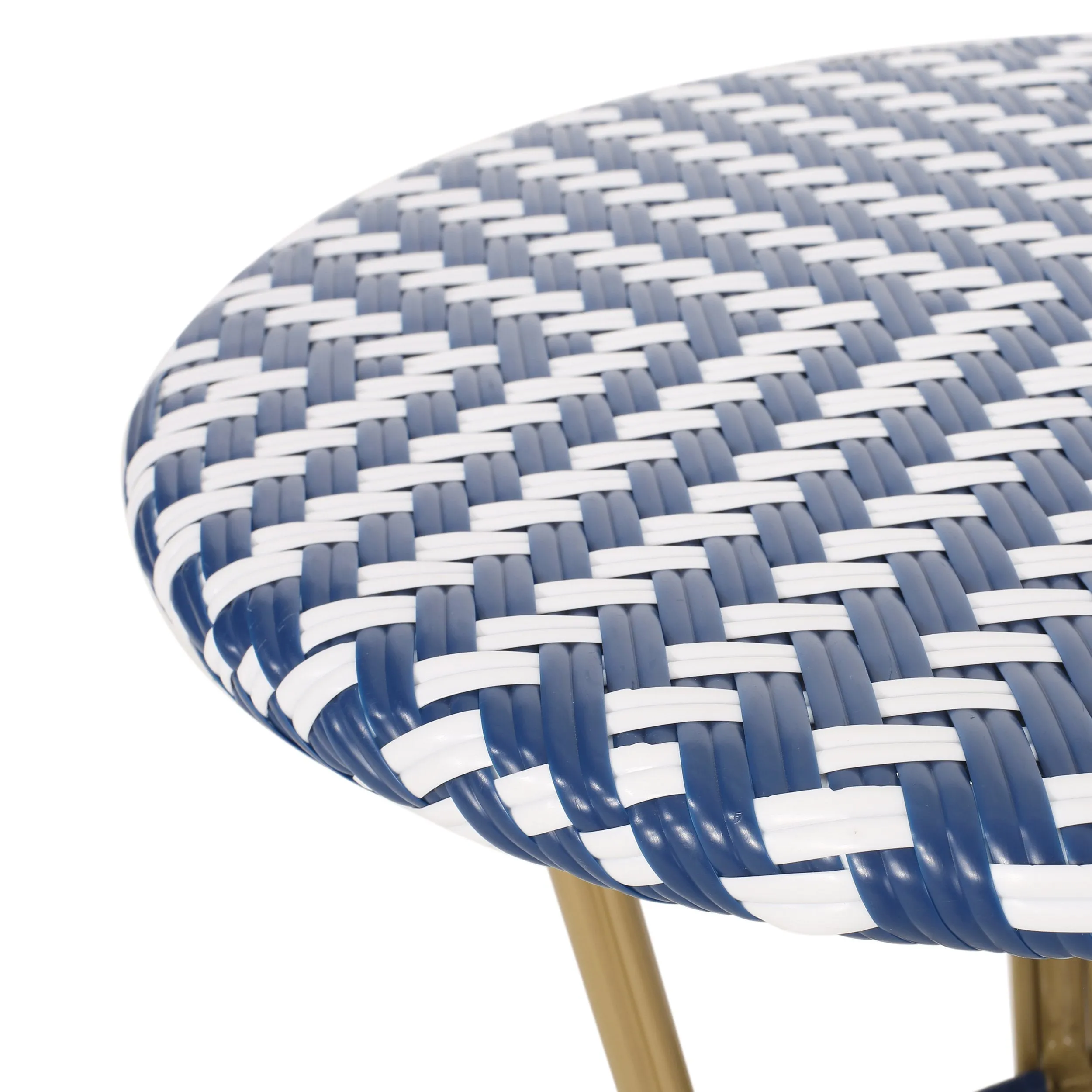 Outdoor Aluminum French Bistro Set, Navy Blue, White, and Bamboo Finish - NH254413