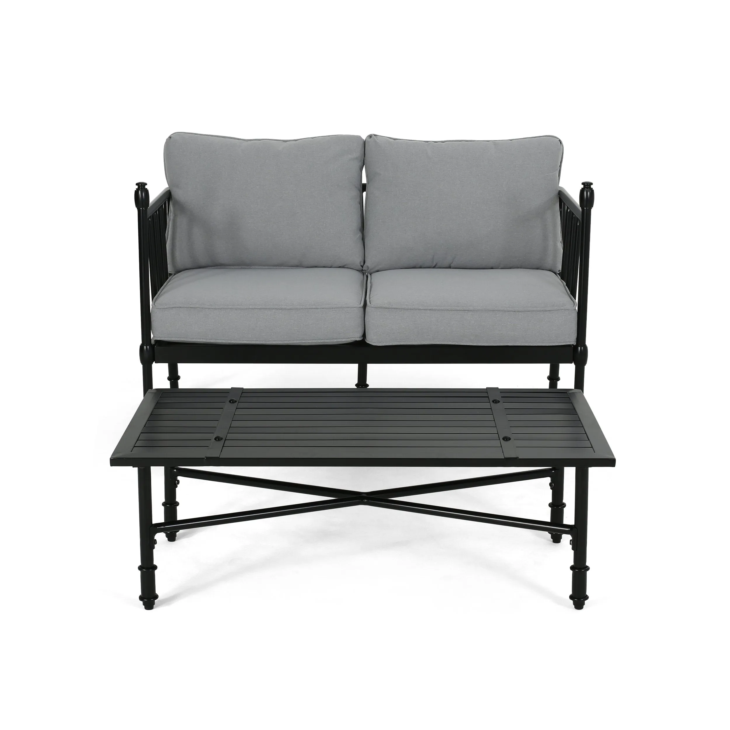 Outdoor Aluminum Loveseat and Coffee Table with Cushions - NH280903