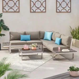 Outdoor Aluminum V-Shaped 5 Seater Sofa Set with Cushions - NH203313 patio chairs, outdoor seating