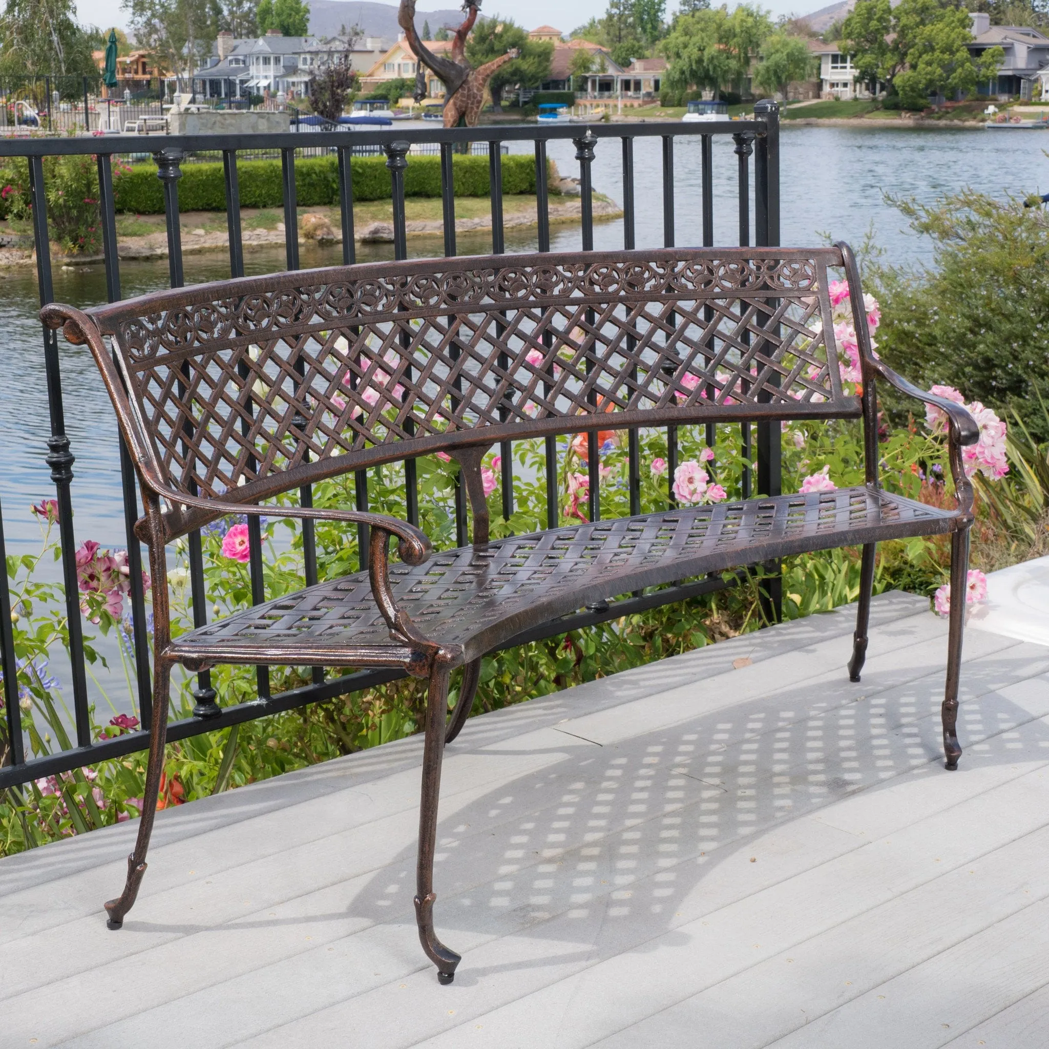Outdoor Antique Copper Cast Aluminum Bench - NH669492 patio chairs, outdoor seating