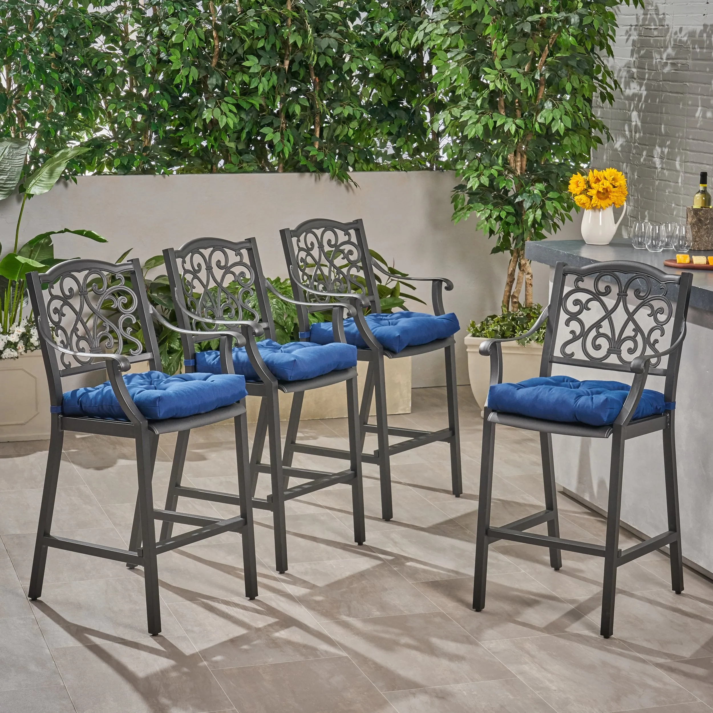 Outdoor Barstool with Cushion (Set of 4) - NH641013