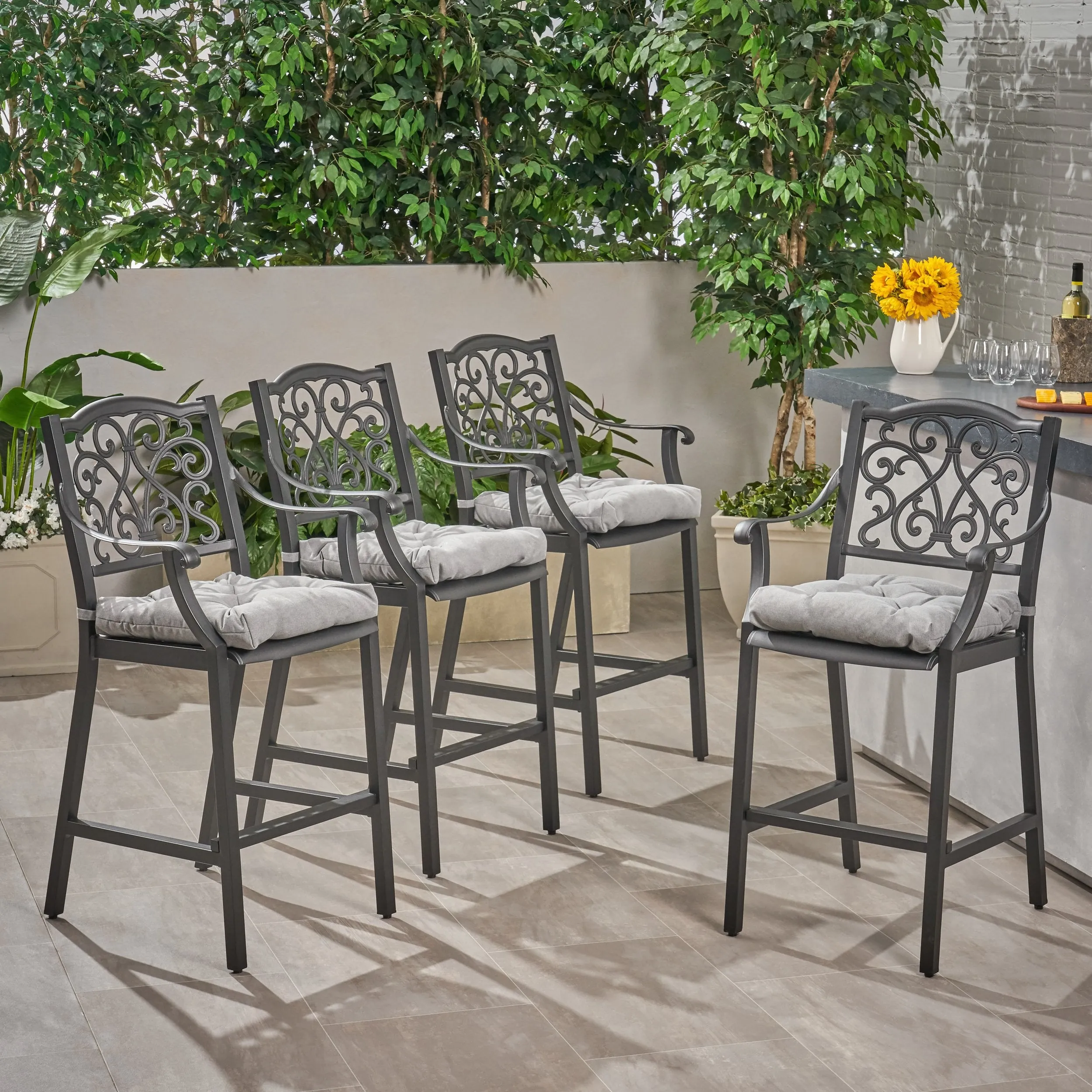 Outdoor Barstool with Cushion (Set of 4) - NH641013 patio chairs, outdoor seating