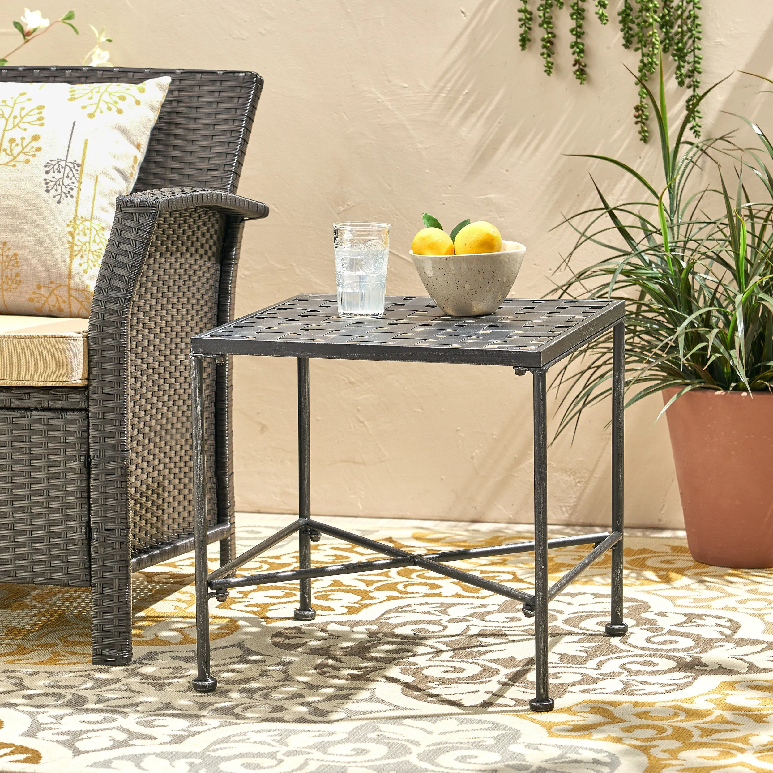 Outdoor Black Iron Side Table - NH547692 patio chairs, outdoor seating