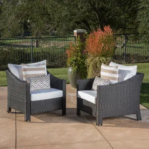 Outdoor Black Wicker Club Chairs with White Water Resistant Cushions - NH246303 patio chairs, outdoor seating