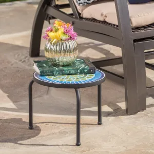 Outdoor Blue & Green Ceramic Tile Iron Frame Side Table - NH461103 patio chairs, outdoor seating