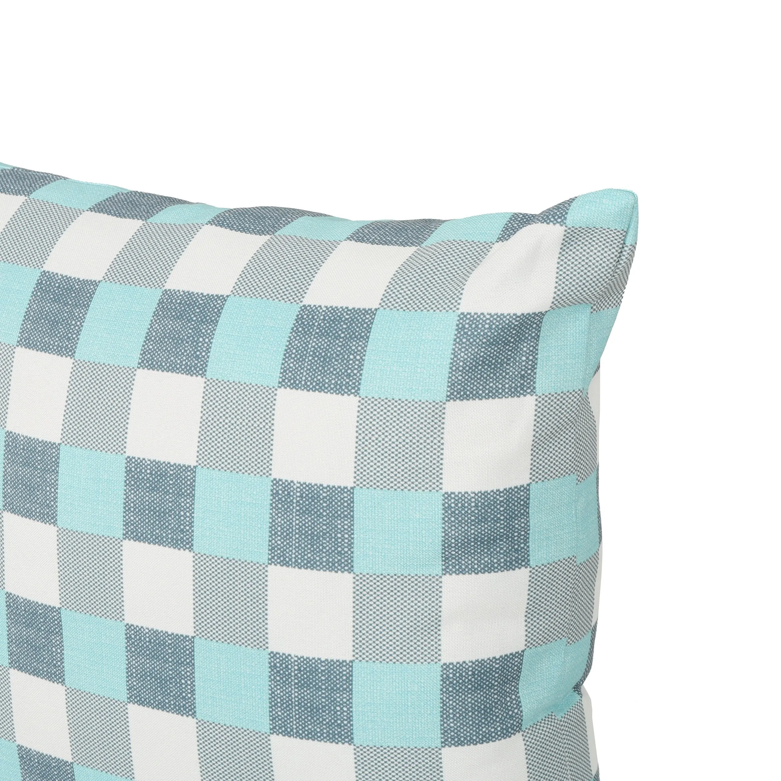Outdoor Blue and White Plaid Water Resistant Tasseled Square and Rectangular Throw Pillows (Set of 4) - NH370303