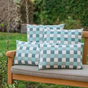 Outdoor Blue and White Plaid Water Resistant Tasseled Square and Rectangular Throw Pillows (Set of 4) - NH370303 patio chairs, outdoor seating