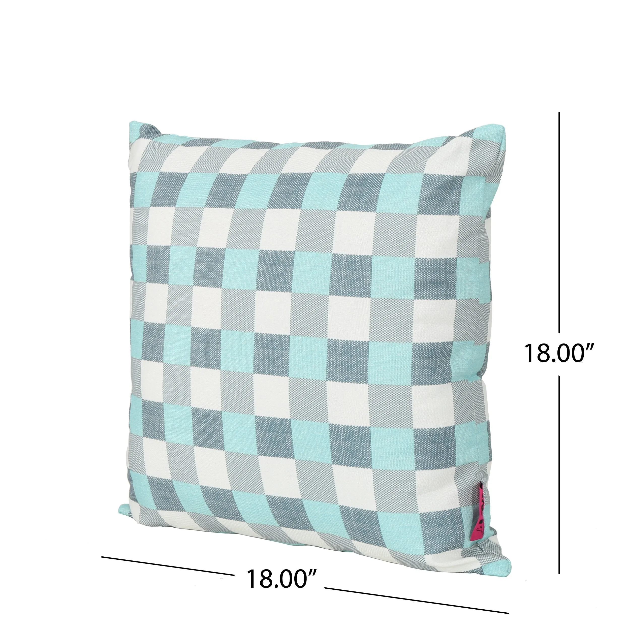 Outdoor Blue and White Plaid Water Resistant Tasseled Square and Rectangular Throw Pillows (Set of 4) - NH370303