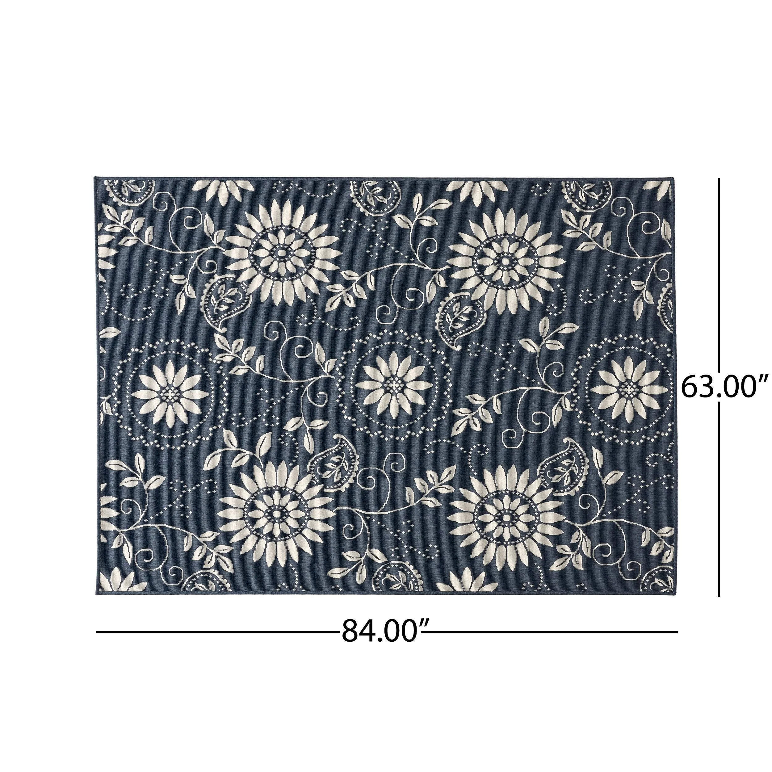 Outdoor Botanical Area Rug, Blue and Ivory - NH175803